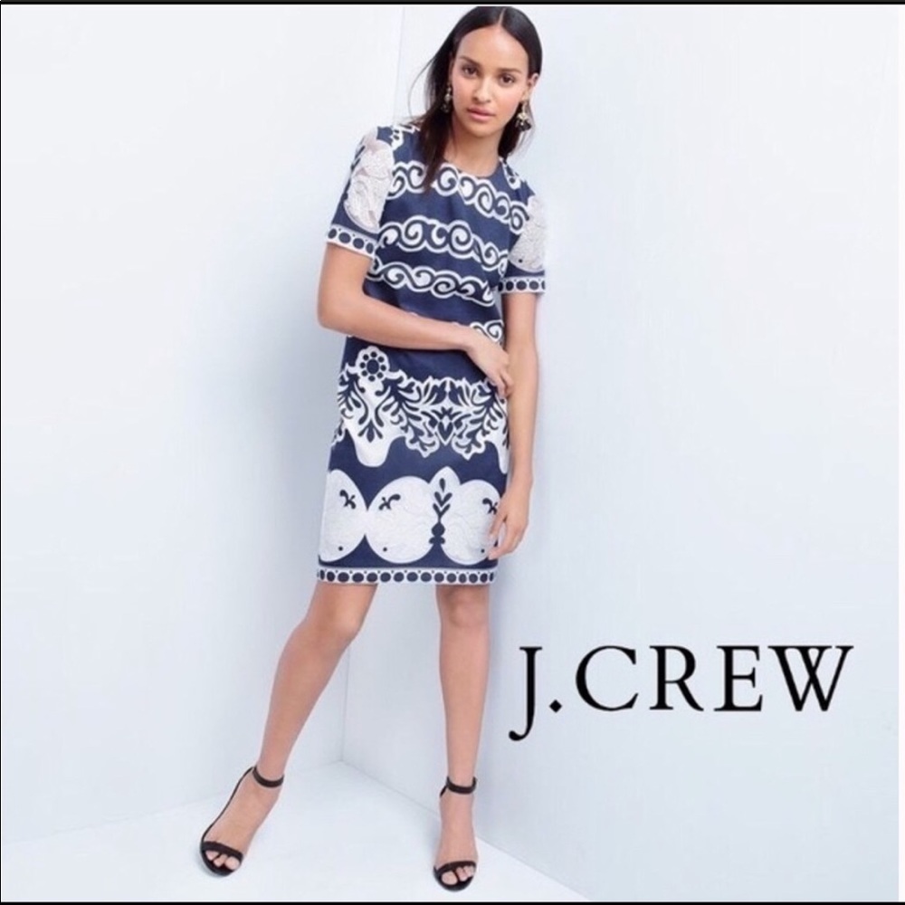 J. Crew Blue and White Short Sleeve Sheath Dress